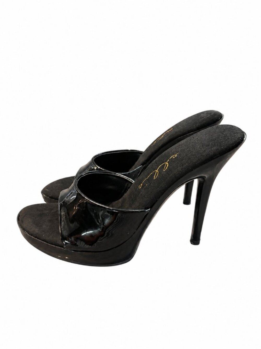 Ellie Shoes Black Patent Platform Mule Heels Size 8 Stiletto Open Toe Sexy